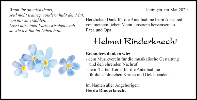  Traueranzeige für Helmut Rinderknecht vom 21.05.2020 aus Kreiszeitung Böblinger Bote