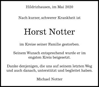 Traueranzeige von Horst Notter von Kreiszeitung Böblinger Bote