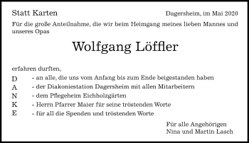 Traueranzeige von Wolfgang Löffler von Kreiszeitung Böblinger Bote