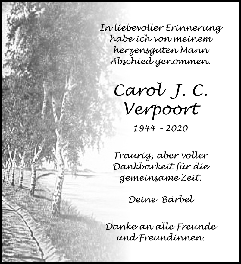  Traueranzeige für Carol J. C. Verpoort vom 20.06.2020 aus Kreiszeitung Böblinger Bote