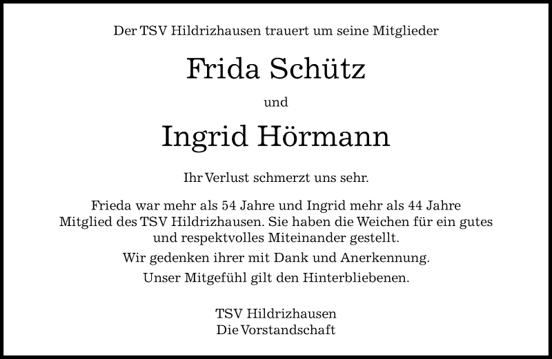  Traueranzeige für Frida und Ingrid  vom 19.11.2021 aus Kreiszeitung Böblinger Bote