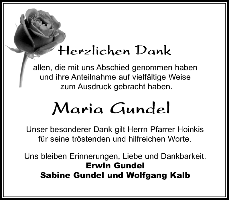  Traueranzeige für Maria Gundel vom 18.11.2021 aus Kreiszeitung Böblinger Bote