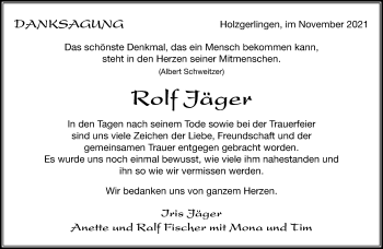 Traueranzeige von Rolf Jäger von Kreiszeitung Böblinger Bote