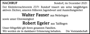 Traueranzeige von Kleintierzuchtverein Z371 Bondorf trauert um  von Kreiszeitung Böblinger Bote