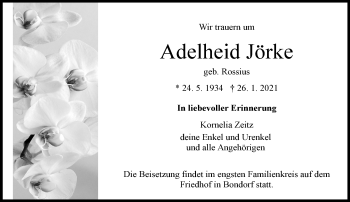 Traueranzeige von Adelheid Jörke von Kreiszeitung Böblinger Bote