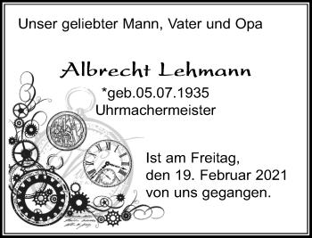 Traueranzeige von Albrecht Lehmann von Kreiszeitung Böblinger Bote