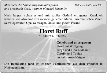 Traueranzeige von Horst Ruff von Kreiszeitung Böblinger Bote