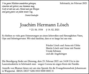 Traueranzeige von Joachim Hermann Lösch von Kreiszeitung Böblinger Bote