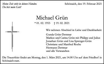 Traueranzeige von Michael Grün von Kreiszeitung Böblinger Bote