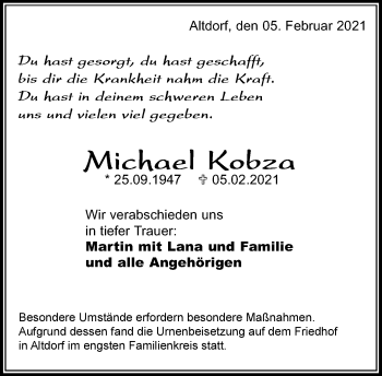 Traueranzeige von Michael Kobza von Kreiszeitung Böblinger Bote