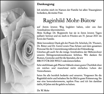 Traueranzeige von Raginhild Mohr-Bütow von Kreiszeitung Böblinger Bote