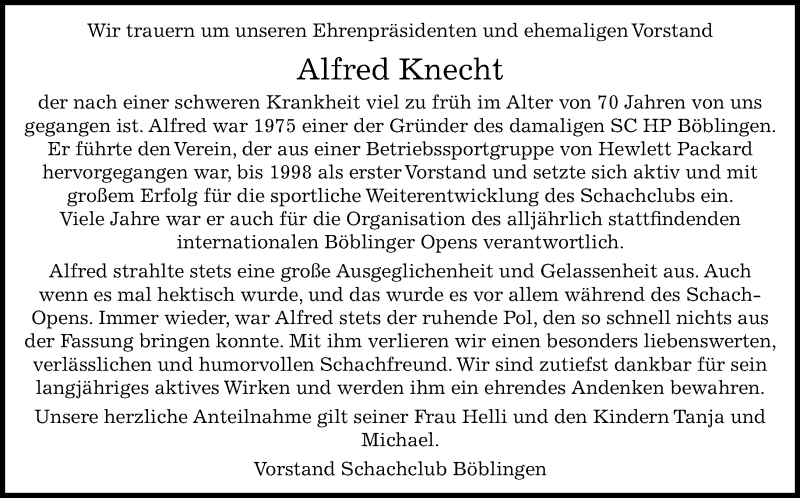  Traueranzeige für Alfred Knecht vom 04.03.2021 aus Kreiszeitung Böblinger Bote