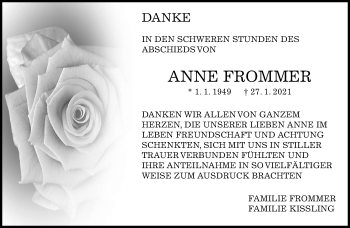 Traueranzeige von Anne Frommer von Kreiszeitung Böblinger Bote