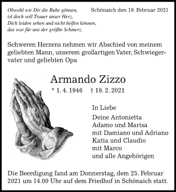 Traueranzeige von Armando Zizzo von Kreiszeitung Böblinger Bote