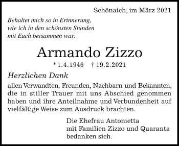 Traueranzeige von Armando Zizzo von Kreiszeitung Böblinger Bote
