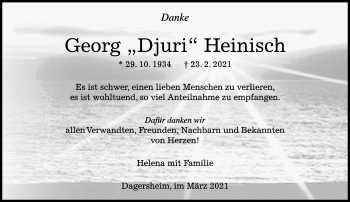 Traueranzeige von Georg Heinisch von Kreiszeitung Böblinger Bote
