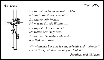 Traueranzeige von Jens  von Kreiszeitung Böblinger Bote