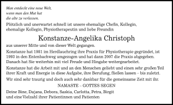 Traueranzeige von Konstanze-Angelika Christoph von Kreiszeitung Böblinger Bote