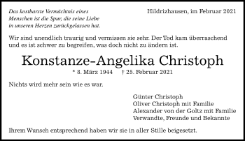 Traueranzeige von Konstanze-Angelika Christoph von Kreiszeitung Böblinger Bote