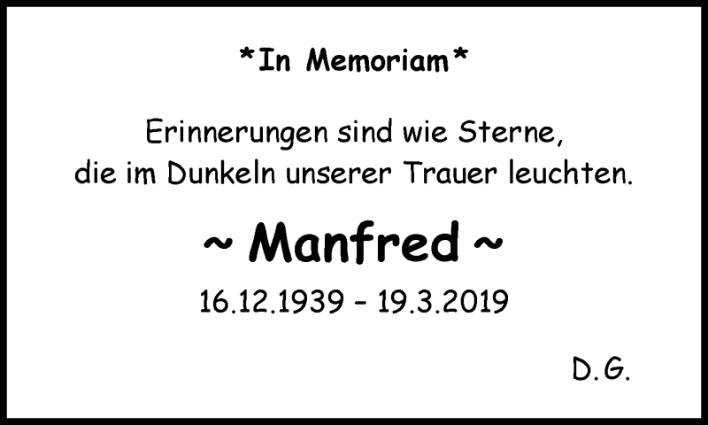  Traueranzeige für Manfred Müller-Schradin vom 19.03.2021 aus Kreiszeitung Böblinger Bote