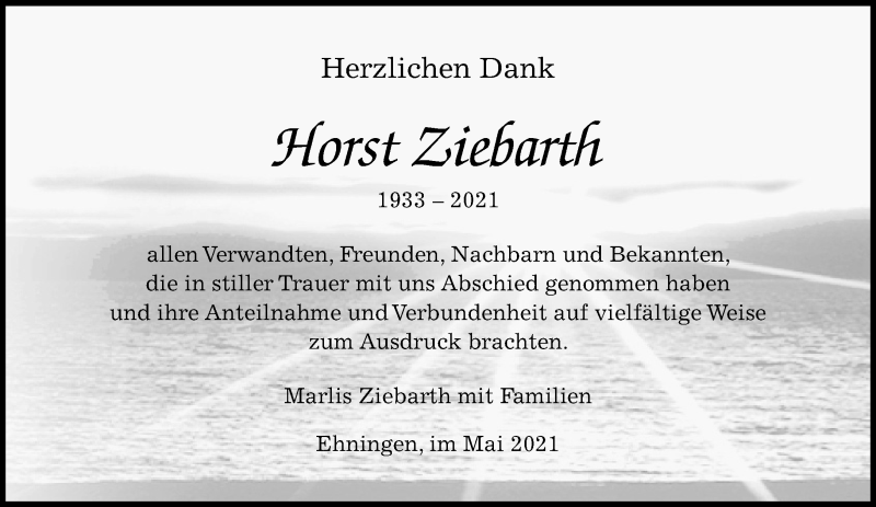  Traueranzeige für Horst Ziebarth vom 12.05.2021 aus Kreiszeitung Böblinger Bote