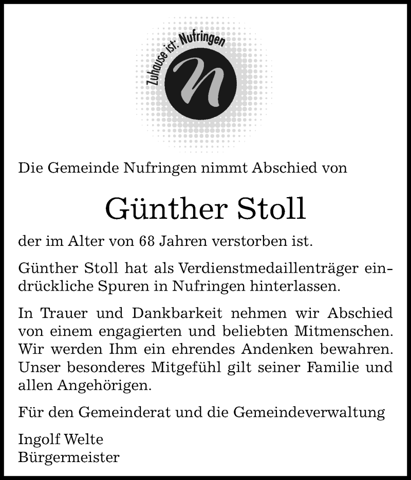  Traueranzeige für Günther Stoll vom 25.06.2021 aus Kreiszeitung Böblinger Bote