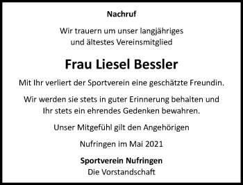 Traueranzeige von Liesel Bessler von Kreiszeitung Böblinger Bote