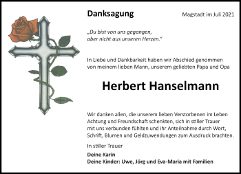 Traueranzeige von Herbert Hanselmann von Kreiszeitung Böblinger Bote