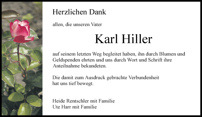 Traueranzeige für Karl Hiller vom 01.07.2021 aus Kreiszeitung Böblinger Bote