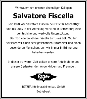 Traueranzeige von Salvatore Fiscella von Kreiszeitung Böblinger Bote