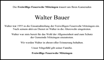 Traueranzeige von Walter Bauer von Kreiszeitung Böblinger Bote