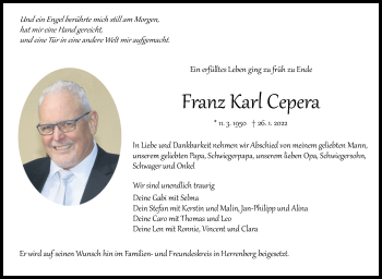 Traueranzeige von Franz Karl Cepera von Kreiszeitung Böblinger Bote