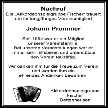 Traueranzeige von Johann Prommer von Kreiszeitung Böblinger Bote