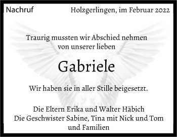 Traueranzeige von Gabriele  von Kreiszeitung Böblinger Bote