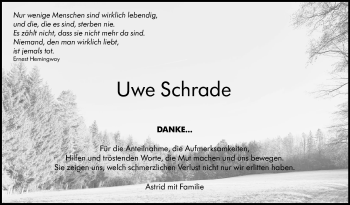 Traueranzeige von Uwe Schrade von Kreiszeitung Böblinger Bote