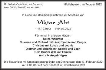 Traueranzeige von Viktor Abt von Kreiszeitung Böblinger Bote