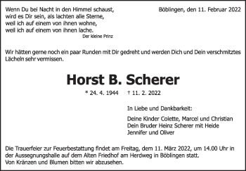 Traueranzeige von Horst  Scherer von Kreiszeitung Böblinger Bote