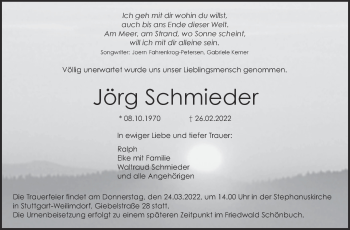 Traueranzeige von Jörg Schmieder von Kreiszeitung Böblinger Bote