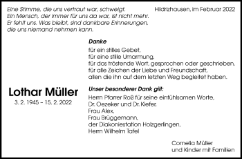 Traueranzeige von Lothar Müller von Kreiszeitung Böblinger Bote