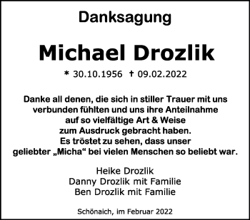 Traueranzeige von Michael Drozlik von Kreiszeitung Böblinger Bote