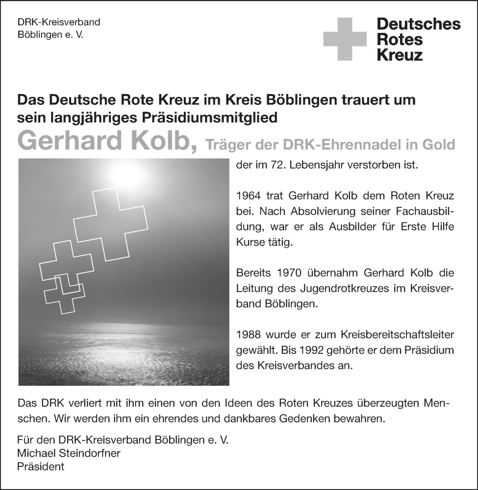  Traueranzeige für Gerhard Kolb vom 01.06.2022 aus Kreiszeitung Böblinger Bote