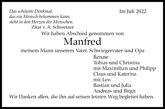 Traueranzeige von Manfred  von Kreiszeitung Böblinger Bote