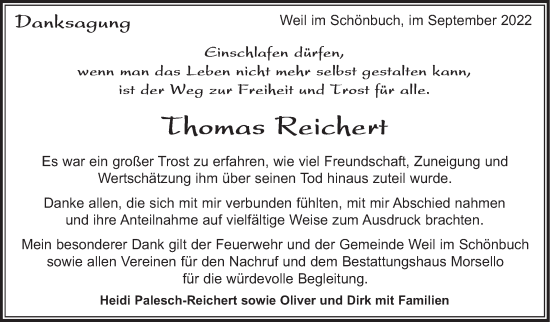 Traueranzeige von Thomas Reichert von Kreiszeitung Böblinger Bote