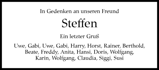 Traueranzeige von Steffen  von Kreiszeitung Böblinger Bote