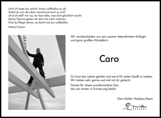 Traueranzeige von Carolina Boyke von Kreiszeitung Böblinger Bote