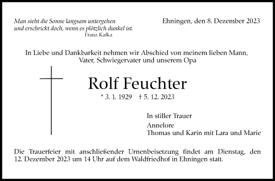 Traueranzeige von Rolf Feuchter von Kreiszeitung Böblinger Bote