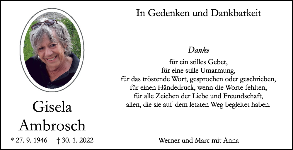  Traueranzeige für Gisela Ambrosch vom 18.02.2023 aus Kreiszeitung Böblinger Bote