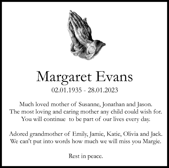 Traueranzeige von Margaret Evans von Kreiszeitung Böblinger Bote