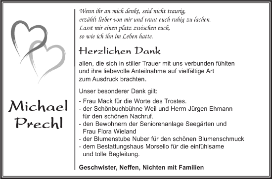 Traueranzeige von Michael Prechl von Kreiszeitung Böblinger Bote