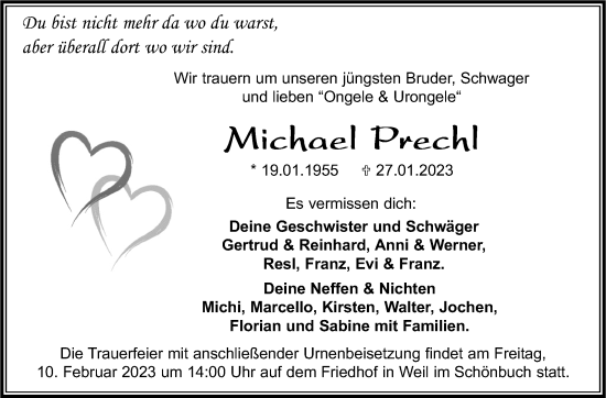 Traueranzeige von Michael Prechl von Kreiszeitung Böblinger Bote
